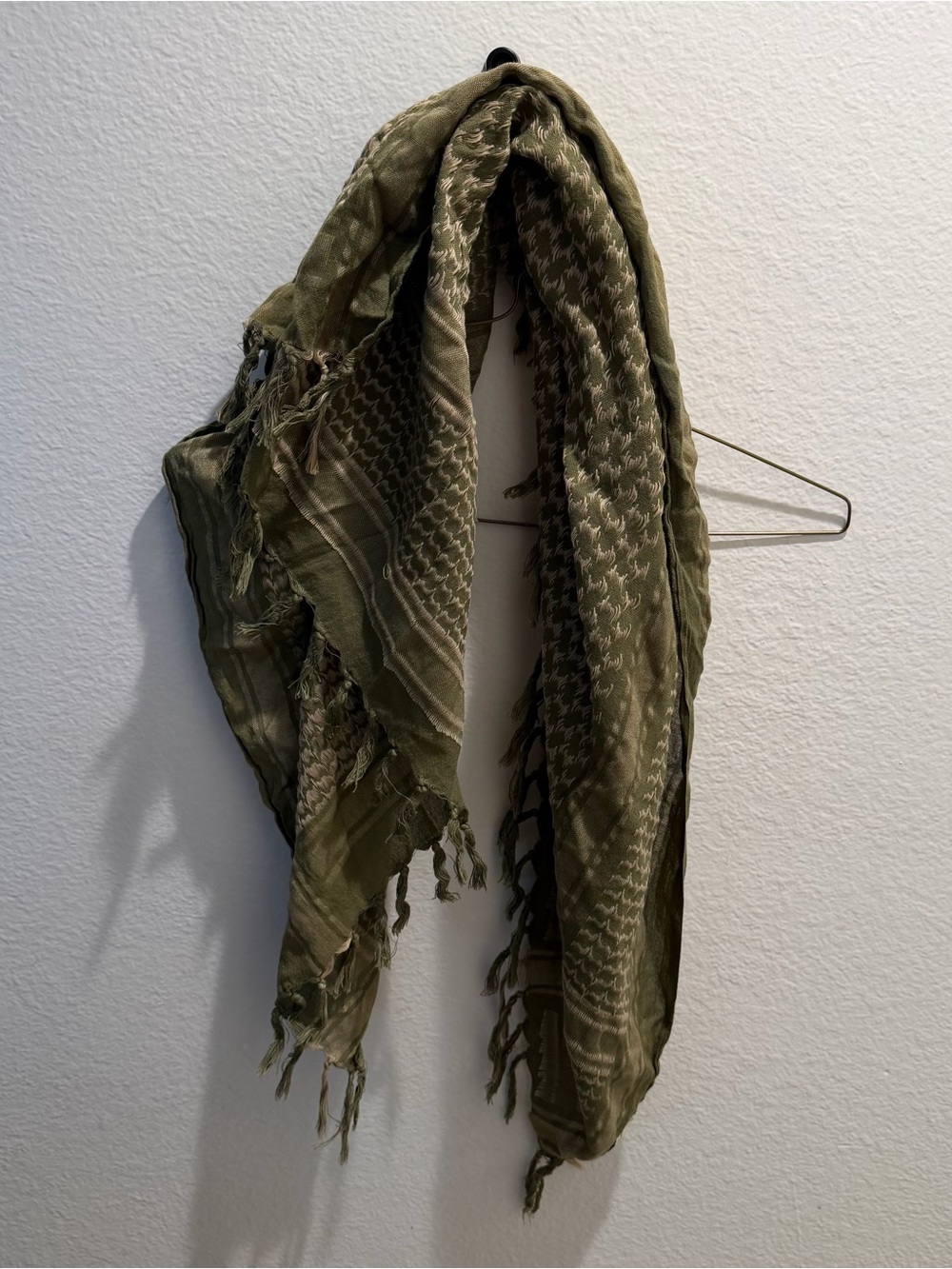 Olive Green Shemagh 100% Cotton Scarf with Fringe